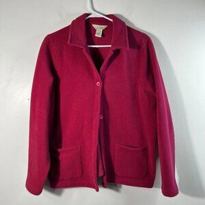 Womens Vintage LL Bean Fleece CardiganJacket Pockets L Reg Pink Magenta Button